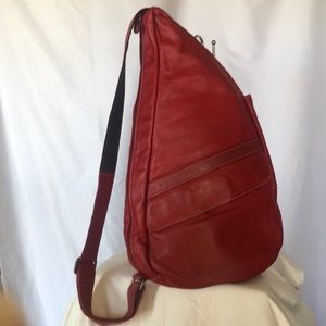 AMERIBAG Red Leather Healthy Back Bag personal carrying tote bag.